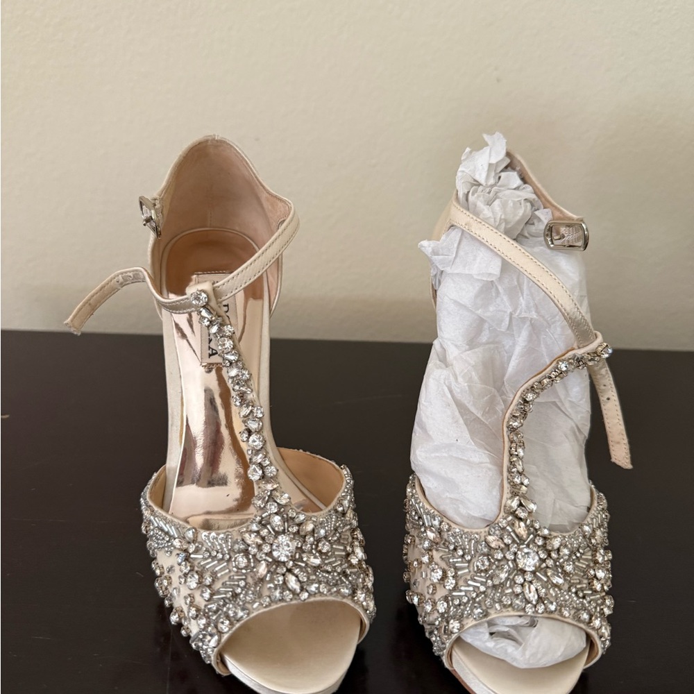 Badgley Mischka Crystal Embellished Cream Heels